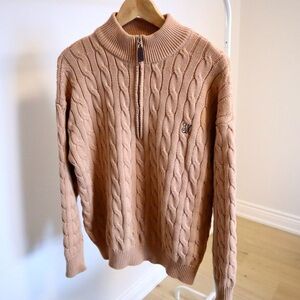 New Beige Cable Knit Quarter-Zip Sweater